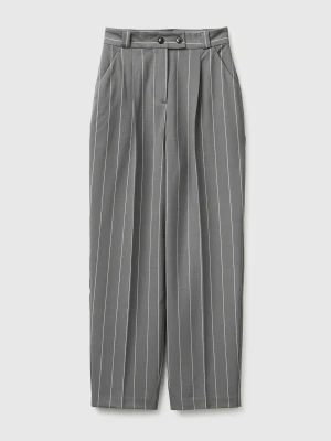 Benetton, Carrot-fit Pinstriped Trousers, Gray, Women United Colors of Benetton