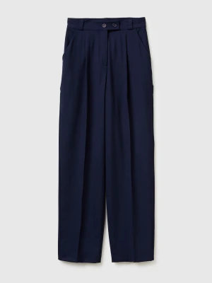 Benetton, Carrot Fit Trousers, Dark Blue, Women United Colors of Benetton