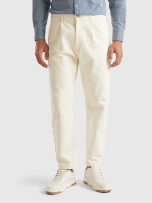 Benetton, Carrot Fit Trousers, size 28, Creamy White, Men United Colors of Benetton