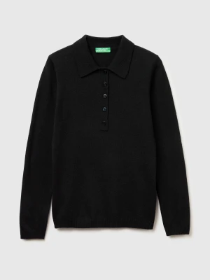 Benetton, Cashmere Blend Knit Polo, Size: XXS, Black, Women United Colors of Benetton