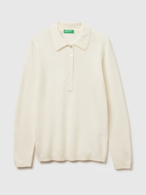 Benetton, Cashmere Blend Knit Polo, Size: XXS, Creamy White, Women United Colors of Benetton
