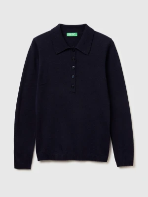 Benetton, Cashmere Blend Knit Polo, Size: XXS, Dark Blue, Women United Colors of Benetton