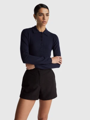 Benetton, Cashmere Blend Knit Polo, Size: XXS, Dark Blue, Women United Colors of Benetton