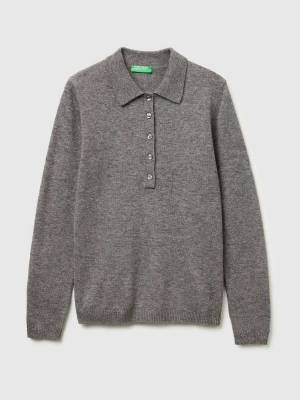 Benetton, Cashmere Blend Knit Polo, Size: XXS, Dark Gray, Women United Colors of Benetton