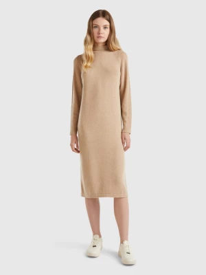 Benetton, Cashmere Blend Midi Dress, size L, Camel, Women United Colors of Benetton