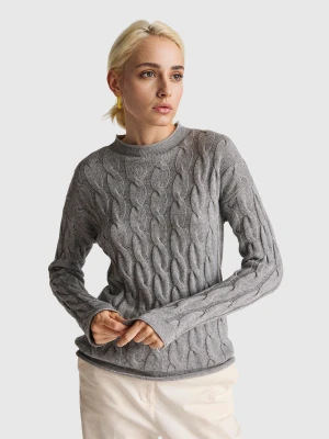 Zdjęcie produktu Benetton, Cashmere Blend Sweater With Cable Knit, Size: S, Light Gray, Women United Colors of Benetton