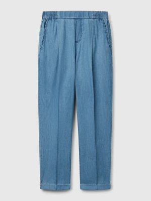 Benetton, Chambray Chinos With Elastic, Size: XS, Light Blue, Women United Colors of Benetton