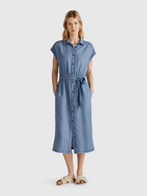 Benetton, Chambray Shirt Dress With Sash, size XXS, Light Blue, Women United Colors of Benetton