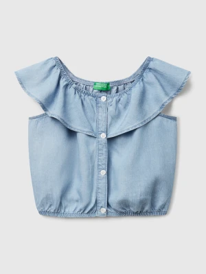 Benetton, Chambray Top With Trim, size XL, Light Blue, Kids United Colors of Benetton