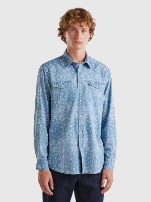 Benetton, Chambray Western Shirt, size S, Light Blue, Men United Colors of Benetton