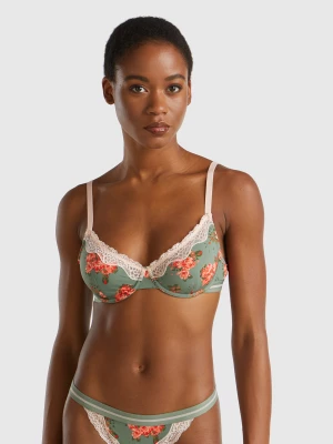 Benetton, Charmeuse Bra With Floral Print, size 1°, Light Green, Women United Colors of Benetton