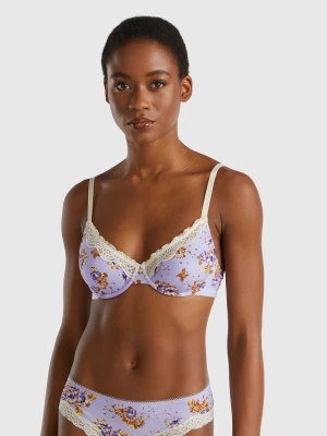 Benetton, Charmeuse Bra With Floral Print, size 1°, Lilac, Women United Colors of Benetton