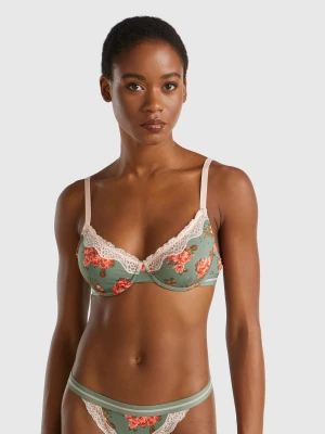 Benetton, Charmeuse Bra With Floral Print, size 3°, Light Green, Women United Colors of Benetton