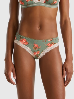 Benetton, Charmeuse Briefs With Floral Print, size S, Light Green, Women United Colors of Benetton