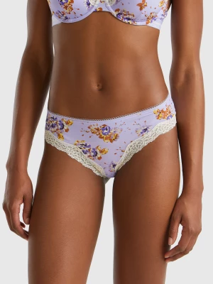 Benetton, Charmeuse Briefs With Floral Print, size L, Lilac, Women United Colors of Benetton