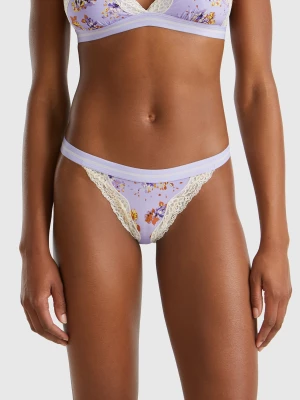 Benetton, Charmeuse Thong With Floral Print, size L, Lilac, Women United Colors of Benetton