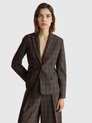 Benetton, Check Blazer In Viscose Blend, Brown, Women United Colors of Benetton