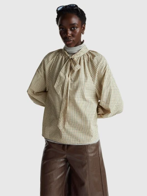 Benetton, Check Blouse With Bow, Size: XS, Beige, Women United Colors of Benetton