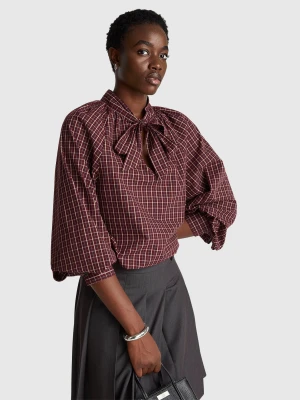 Benetton, Check Blouse With Bow, Size: XS, Burgundy, Women United Colors of Benetton