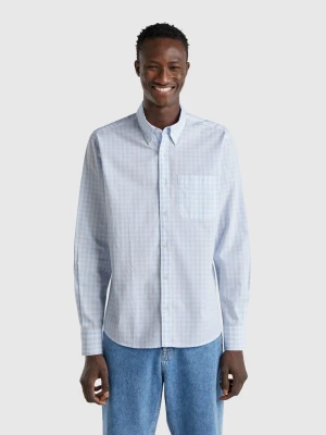 Benetton, Check Button-down Shirt, size XS, Sky Blue, Men United Colors of Benetton