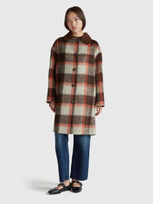 Benetton, Check Coat In Wool Blend, Size: XL, Dark Brown, Women United Colors of Benetton