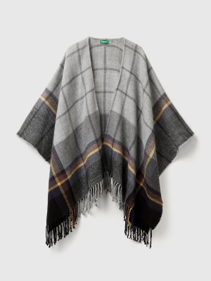Benetton, Check Jacquard Cloak, Size: OS, Gray, Women United Colors of Benetton