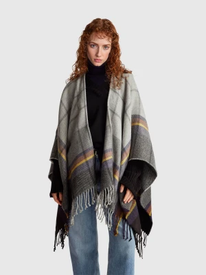 Benetton, Check Jacquard Cloak, Size: OS, Gray, Women United Colors of Benetton
