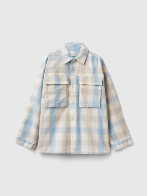 Benetton, Check Shirt In Stretch Cotton, size 2XL, Light Blue, Kids United Colors of Benetton