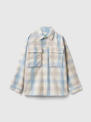 Benetton, Check Shirt In Stretch Cotton, size M, Light Blue, Kids United Colors of Benetton