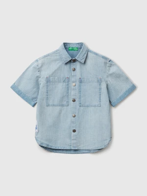 Benetton, Check Shirt With Pockets, size XL, Light Blue, Kids United Colors of Benetton