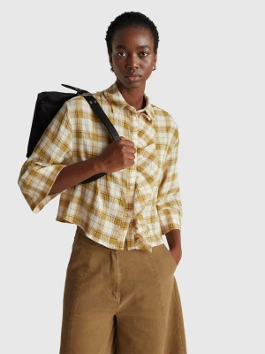 Benetton, Check Shirt With Rouches, Size: XS, Camel, Women United Colors of Benetton