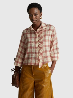 Benetton, Check Shirt With Rouches, Size: XS, Pink, Women United Colors of Benetton