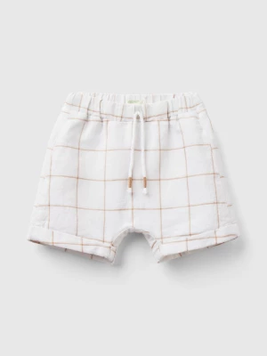 Benetton, Check Shorts In Linen Blend, size 62, White, Kids United Colors of Benetton