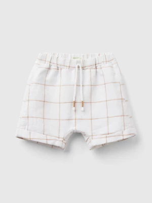 Benetton, Check Shorts In Linen Blend, size 68, White, Kids United Colors of Benetton