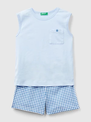 Benetton, Check Tank Top And Shorts Pyjamas, size 2XL, Sky Blue, Kids United Colors of Benetton