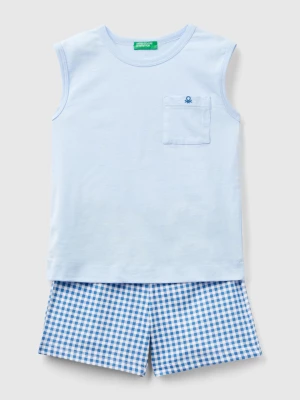 Benetton, Check Tank Top And Shorts Pyjamas, size S, Sky Blue, Kids United Colors of Benetton