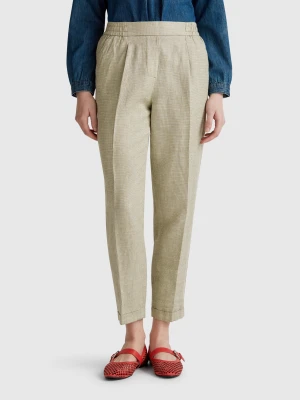 Benetton, Check Trousers In Pure Linen, Size: XS, Women United Colors of Benetton