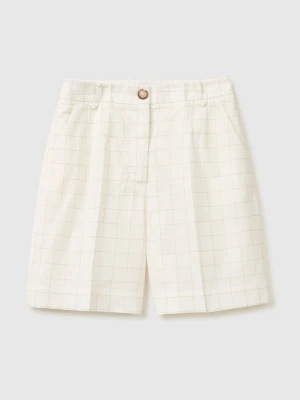 Benetton, Checked Bemuda Shorts, Creamy White, Women United Colors of Benetton