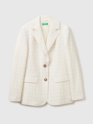 Benetton, Checked Blazer, Creamy White, Women United Colors of Benetton