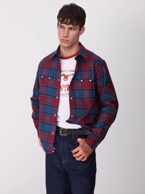Benetton, Checkered Western Shirt, Size: XL, Red, Men United Colors of Benetton