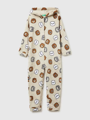 Benetton, Chenille Onesie With Animal Print, Size: XS, Beige, Kids United Colors of Benetton