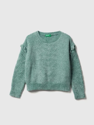 Benetton, Chenille Sweater With Fringe, Size: S, Aqua, Kids United Colors of Benetton