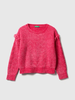 Benetton, Chenille Sweater With Fringe, Size: XL, Fuchsia, Kids United Colors of Benetton