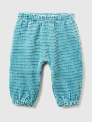 Benetton, Chenille Trousers With Embroidery, Size: 74, Teal, Kids United Colors of Benetton