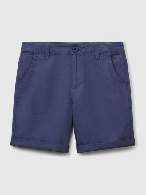 Benetton, Chino Bermudas In Pure Linen, size XL, Air Force Blue, Kids United Colors of Benetton