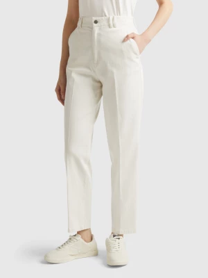 Benetton, Chino Trousers In Cotton And Modal®, size , Creamy White, Women United Colors of Benetton