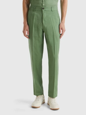 Benetton, Chinos In Pure Linen, size 42, Green, Men United Colors of Benetton