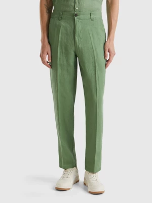 Benetton, Chinos In Pure Linen, size 46, Green, Men United Colors of Benetton