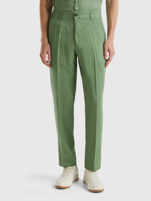 Benetton, Chinos In Pure Linen, size 50, Green, Men United Colors of Benetton