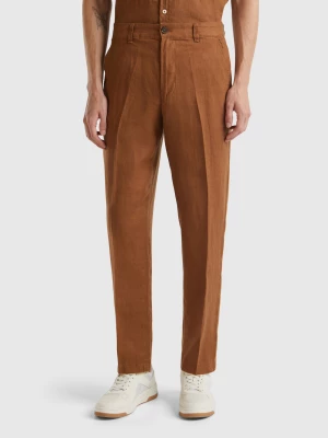 Benetton, Chinos In Pure Linen, size 52, Brown, Men United Colors of Benetton